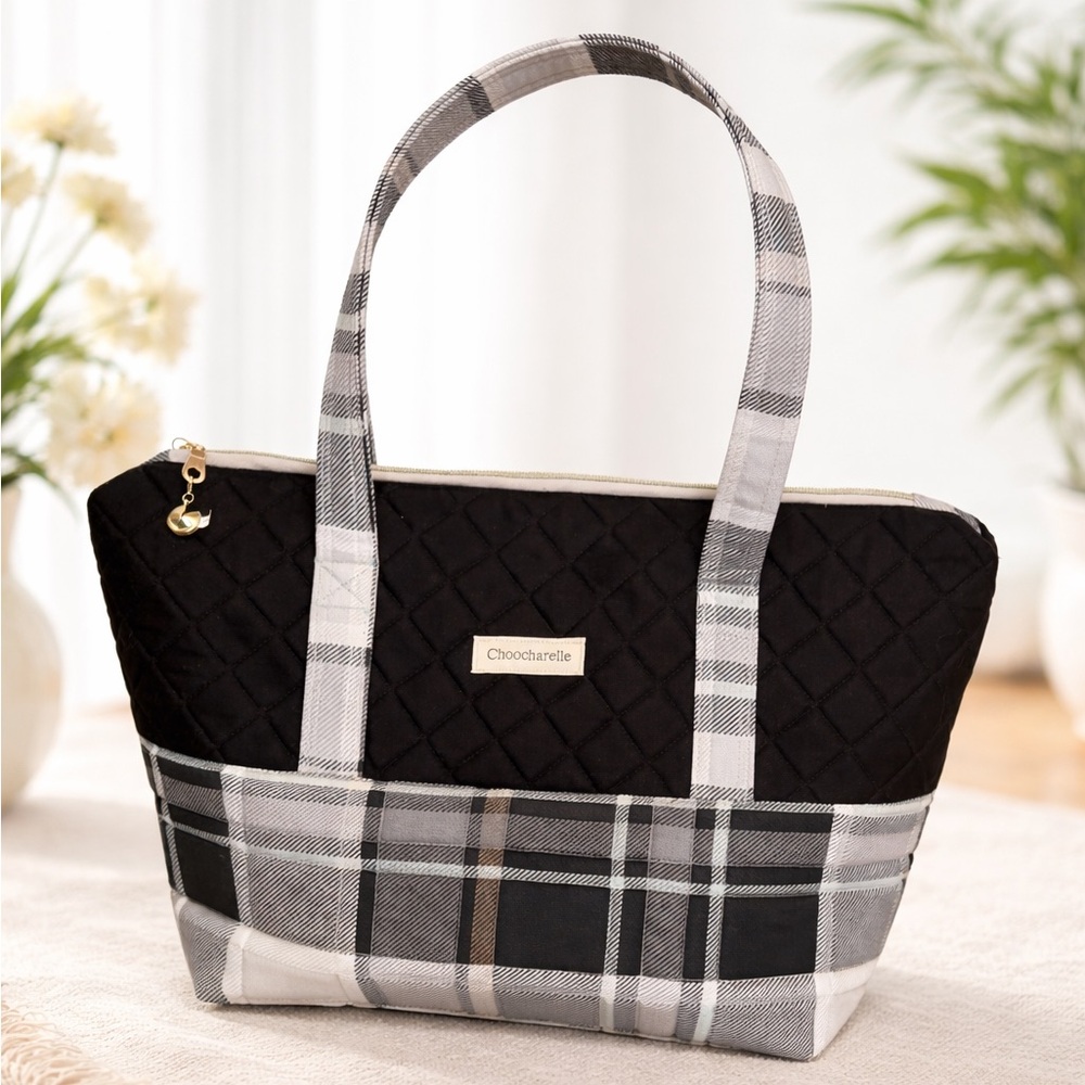 Black and White Plaid Tote